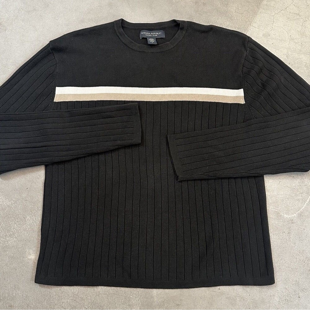Banana Republic Men’s Large Crewneck Sweater Brown Preppy Striped
